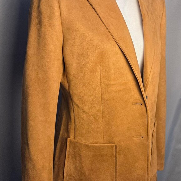 Tahari Blazer Faux Leather Suede Tawny 2-Button Fitted Lined Classic Size 8 - Picture 4 of 10